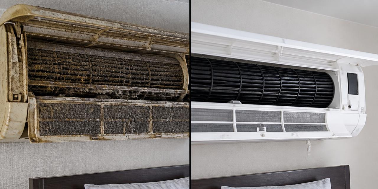 Antes y después: turbina y filtros de un split de dormitorio totalmente saturados de suciedad, después como nuevos